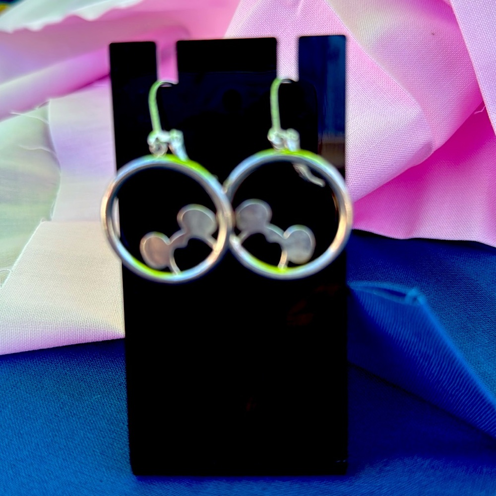 Disney JCM Sterling 925 Silver Mickey Mouse Icon Dangle Earrings